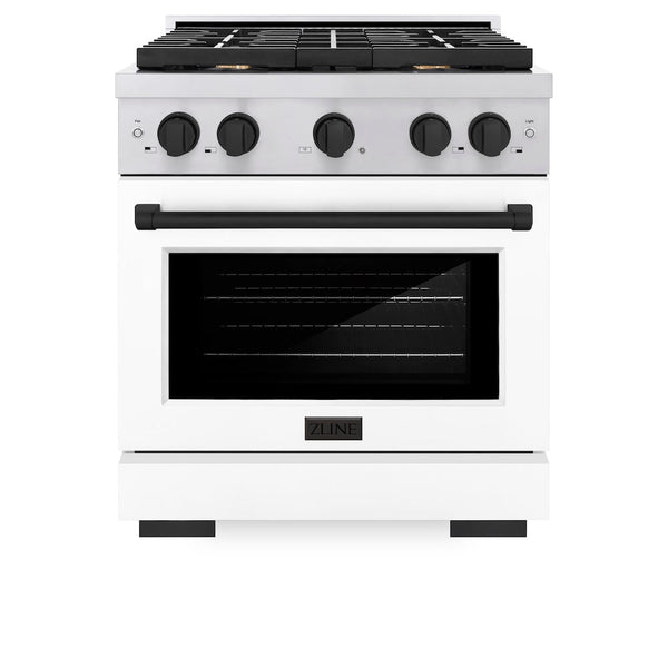 ZLINE Autograph Edition 30 in. 4.2 cu. ft. Paramount Gas Range with 4 Burner Cooktop and Convection Gas Oven in Stainless Steel with White Matte Door and Matte Black Accents, Open Box-Good Condition