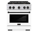 ZLINE Autograph Edition 30 in. 4.2 cu. ft. Paramount Gas Range with 4 Burner Cooktop and Convection Gas Oven in Stainless Steel with White Matte Door and Matte Black Accents (SGRZ-WM-30-MB)