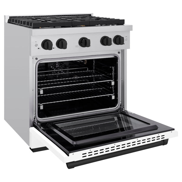 ZLINE Autograph Edition 30 in. 4.2 cu. ft. Paramount Gas Range with 4 Burner Cooktop and Convection Gas Oven in Stainless Steel with White Matte Door and Matte Black Accents, Open Box-Good Condition