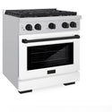 ZLINE Autograph Edition 30 in. 4.2 cu. ft. Paramount Gas Range with 4 Burner Cooktop and Convection Gas Oven in Stainless Steel with White Matte Door and Matte Black Accents (SGRZ-WM-30-MB)