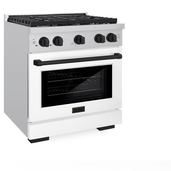 ZLINE Autograph Edition 30 in. 4.2 cu. ft. Paramount Gas Range with 4 Burner Cooktop and Convection Gas Oven in Stainless Steel with White Matte Door and Matte Black Accents, Open Box-Great Condition