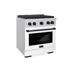 ZLINE Autograph Edition 30 in. 4.2 cu. ft. Paramount Gas Range with 4 Burner Cooktop and Convection Gas Oven in Stainless Steel with White Matte Door and Matte Black Accents, Open Box-Great Condition