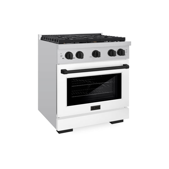 ZLINE Autograph Edition 30 in. 4.2 cu. ft. Paramount Gas Range with 4 Burner Cooktop and Convection Gas Oven in Stainless Steel with White Matte Door and Matte Black Accents, Open Box-Great Condition