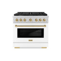 ZLINE Autograph Edition 36 in. 5.2 cu. ft. Paramount Dual Fuel Range with 6 Burner Gas Cooktop and Electric Convection Oven in Stainless Steel with White Matte Door and Champagne Bronze Accents, Open Box-Great Condition