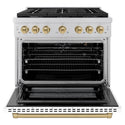 ZLINE Autograph Edition 36 in. 5.2 cu. ft. Paramount Gas Range with 6 Burner Cooktop and Convection Gas Oven in Stainless Steel with White Matte Door and Champagne Bronze Accents (SGRZ-WM-36-CB)