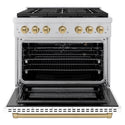 ZLINE Autograph Edition 36 in. 5.2 cu. ft. Paramount Gas Range with 6 Burner Cooktop and Convection Gas Oven in Stainless Steel with White Matte Door and Champagne Bronze Accents, Open Box-Good Condition