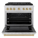 ZLINE Autograph Edition 36 in. 5.2 cu. ft. Paramount Dual Fuel Range with 6 Burner Gas Cooktop and Electric Convection Oven in Stainless Steel with White Matte Door and Champagne Bronze Accents, Open Box-Good Condition