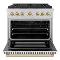 ZLINE Autograph Edition 36 in. 5.2 cu. ft. Paramount Gas Range with 6 Burner Cooktop and Convection Gas Oven in Stainless Steel with White Matte Door and Champagne Bronze Accents, Open Box-Great Condition
