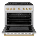 ZLINE Autograph Edition 36 in. 5.2 cu. ft. Paramount Dual Fuel Range with 6 Burner Gas Cooktop and Electric Convection Oven in Stainless Steel with White Matte Door and Champagne Bronze Accents, Open Box-Great Condition
