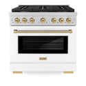 ZLINE Autograph Edition 36 in. 5.2 cu. ft. Paramount Dual Fuel Range with 6 Burner Gas Cooktop and Electric Convection Oven in Stainless Steel with White Matte Door and Champagne Bronze Accents, Open Box-Great Condition
