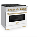 ZLINE Autograph Edition 36 in. 5.2 cu. ft. Paramount Dual Fuel Range with 6 Burner Gas Cooktop and Electric Convection Oven in Stainless Steel with White Matte Door and Champagne Bronze Accents, Open Box-Great Condition