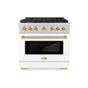 ZLINE Autograph Edition 36 in. 5.2 cu. ft. Paramount Gas Range with 6 Burner Cooktop and Convection Gas Oven in Stainless Steel with White Matte Door and Polished Gold Accents, Open Box-Great Condition