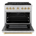 ZLINE Autograph Edition 36 in. 5.2 cu. ft. Paramount Gas Range with 6 Burner Cooktop and Convection Gas Oven in Stainless Steel with White Matte Door and Polished Gold Accents, Open Box-Great Condition
