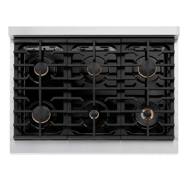 ZLINE Autograph Edition 36 in. 5.2 cu. ft. Paramount Gas Range with 6 Burner Cooktop and Convection Gas Oven in Stainless Steel with White Matte Door and Polished Gold Accents, Open Box-Good Condition