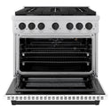ZLINE Autograph Edition 36 in. 5.2 cu. ft. Paramount Gas Range with 6 Burner Cooktop and Convection Gas Oven in Stainless Steel with White Matte Door and Matte Black Accents, Open Box-Great Condition