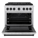ZLINE Autograph Edition 36 in. 5.2 cu. ft. Paramount Gas Range with 6 Burner Cooktop and Convection Gas Oven in Stainless Steel with White Matte Door and Matte Black Accents, Open Box-Good Condition