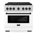 ZLINE Autograph Edition 36 in. 5.2 cu. ft. Paramount Gas Range with 6 Burner Cooktop and Convection Gas Oven in Stainless Steel with White Matte Door and Matte Black Accents (SGRZ-WM-36-MB)