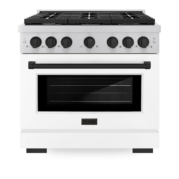 ZLINE Autograph Edition 36 in. 5.2 cu. ft. Paramount Gas Range with 6 Burner Cooktop and Convection Gas Oven in Stainless Steel with White Matte Door and Matte Black Accents, Open Box-Good Condition