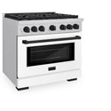 ZLINE Autograph Edition 36 in. 5.2 cu. ft. Paramount Gas Range with 6 Burner Cooktop and Convection Gas Oven in Stainless Steel with White Matte Door and Matte Black Accents (SGRZ-WM-36-MB)