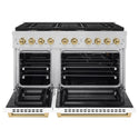 ZLINE Autograph Edition 48 in. 6.7 cu. ft. Paramount Double Oven Gas Range with 8 Burner Cooktop in Stainless Steel with White Matte Doors and Champagne Bronze Accents, Open Box-Great Condition