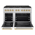 ZLINE Autograph Edition 48 in. 6.7 cu. ft. Paramount Double Oven Gas Range with 8 Burner Cooktop in Stainless Steel with White Matte Doors and Polished Gold Accents, Open Box-Great Condition