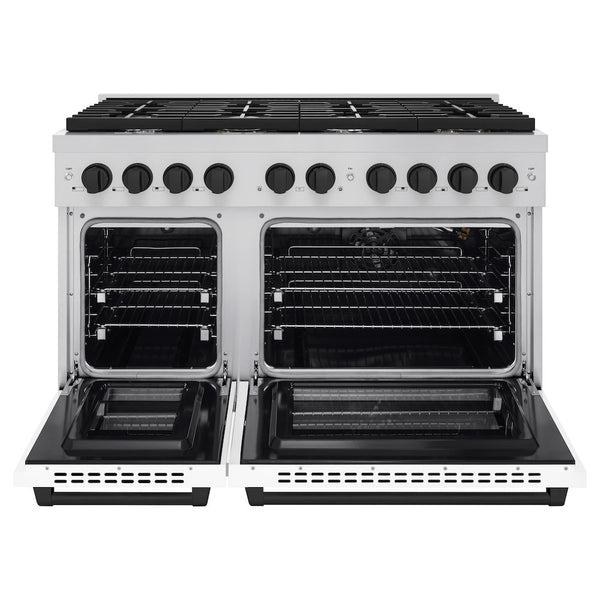 ZLINE Autograph Edition 48 in. 6.7 cu. ft. Paramount Double Oven Gas Range with 8 Burner Cooktop in Stainless Steel with White Matte Doors and Matte Black Accents, Open Box-Good Condition