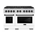 ZLINE Autograph Edition 48 in. 6.7 cu. ft. Paramount Double Oven Gas Range with 8 Burner Cooktop in Stainless Steel with White Matte Doors and Matte Black Accents, Open Box-Good Condition