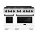 ZLINE Autograph Edition 48 in. 6.7 cu. ft. Paramount Double Oven Gas Range with 8 Burner Cooktop in Stainless Steel with White Matte Doors and Matte Black Accents, Open Box-Great Condition