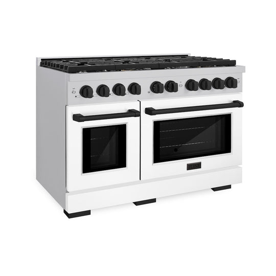 ZLINE Autograph Edition 48 in. 6.7 cu. ft. Paramount Double Oven Gas Range with 8 Burner Cooktop in Stainless Steel with White Matte Doors and Matte Black Accents, Open Box-Good Condition