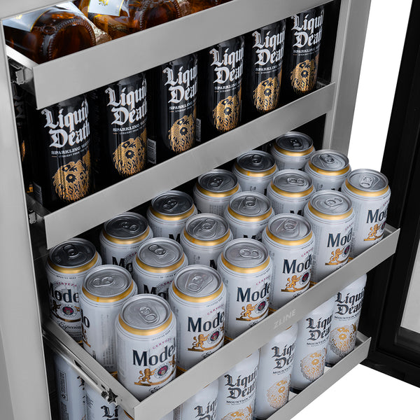 ZLINE Autograph Edition 24 in. Touchstone 151 Can Beverage Fridge with Black Stainless Steel Glass Door and Champagne Bronze Helix Handle (RBSOZ-BS-24-KCB)