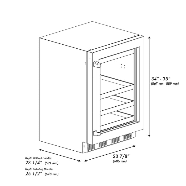 ZLINE Autograph Edition 24 in. Touchstone 151 Can Beverage Fridge With DuraSnow® Stainless Steel Glass Door And Polished Gold Handle (RBSOZ-SN-24-G)