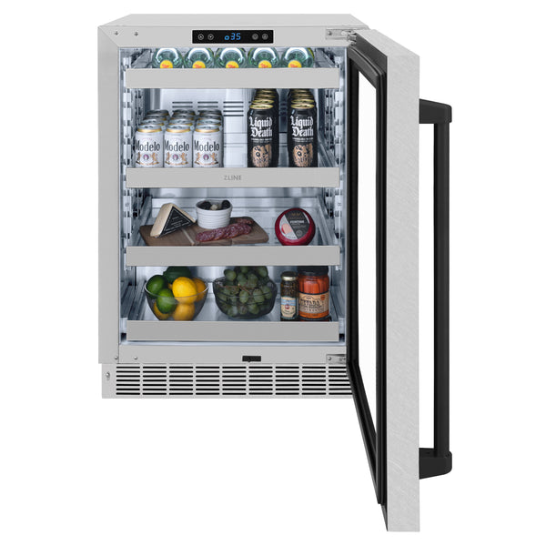 ZLINE Autograph Edition 24 in. Touchstone 151 Can Beverage Fridge With DuraSnow® Stainless Steel Glass Door And Matte Black Handle (RBSOZ-SN-24-MB)