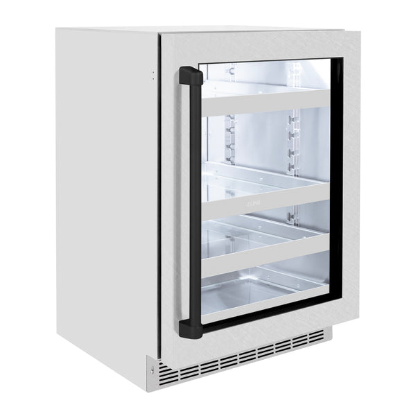 ZLINE Autograph Edition 24 in. Touchstone 151 Can Beverage Fridge With DuraSnow® Stainless Steel Glass Door And Matte Black Handle (RBSOZ-SN-24-MB)