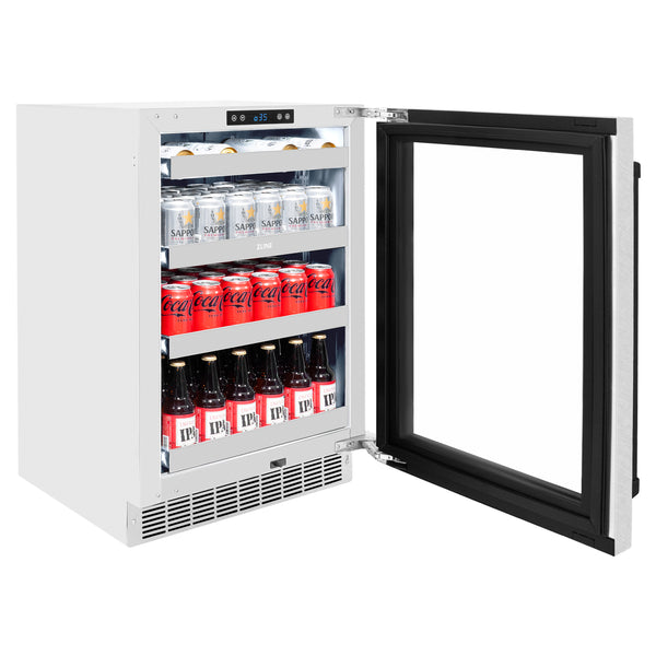 ZLINE Autograph Edition 24 in. Touchstone 151 Can Beverage Fridge With DuraSnow® Stainless Steel Glass Door And Matte Black Handle (RBSOZ-SN-24-MB)