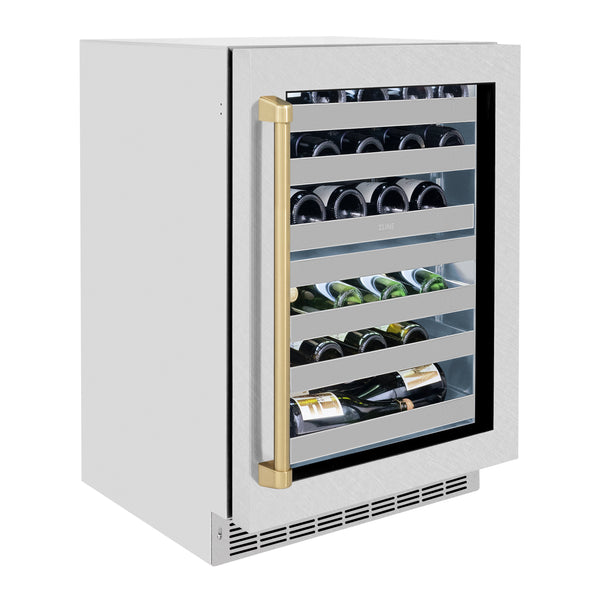 ZLINE Autograph Edition 24 in. Touchstone Dual Zone 44 Bottle Wine Cooler With DuraSnow® Stainless Steel Glass Door And Champagne Bronze Handle (RWDOZ-SN-24-CB)