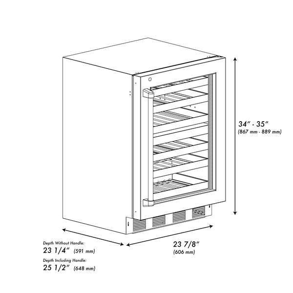 ZLINE Autograph Edition 24 in. Touchstone Dual Zone 44 Bottle Wine Cooler With DuraSnow® Stainless Steel Glass Door And Champagne Bronze Handle (RWDOZ-SN-24-CB)