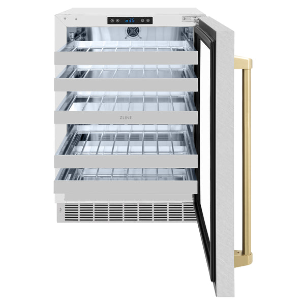 ZLINE Autograph Edition 24 in. Touchstone Dual Zone 44 Bottle Wine Cooler With DuraSnow® Stainless Steel Glass Door And Champagne Bronze Handle (RWDOZ-SN-24-CB)