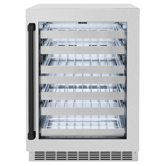 ZLINE Autograph Edition 24 in. Touchstone Dual Zone 44 Bottle Wine Cooler with Satin Stainless Steel Glass Door and Matte Black Handle (RWDOZ-SN-24-MB)