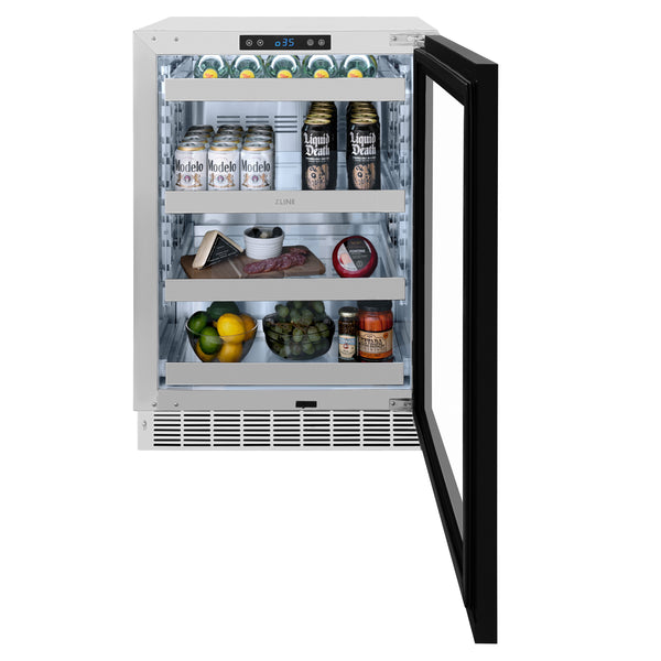 ZLINE 24 In. Touchstone Beverage Fridge with Panel-Ready Glass Door and Polished Gold Handle (RBSPOZ-24-G)