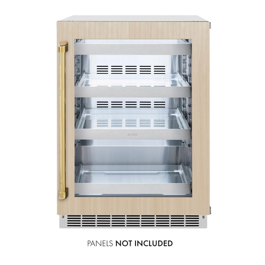 ZLINE 24 In. Touchstone Beverage Fridge with Panel-Ready Glass Door and Polished Gold Handle (RBSPOZ-24-G)