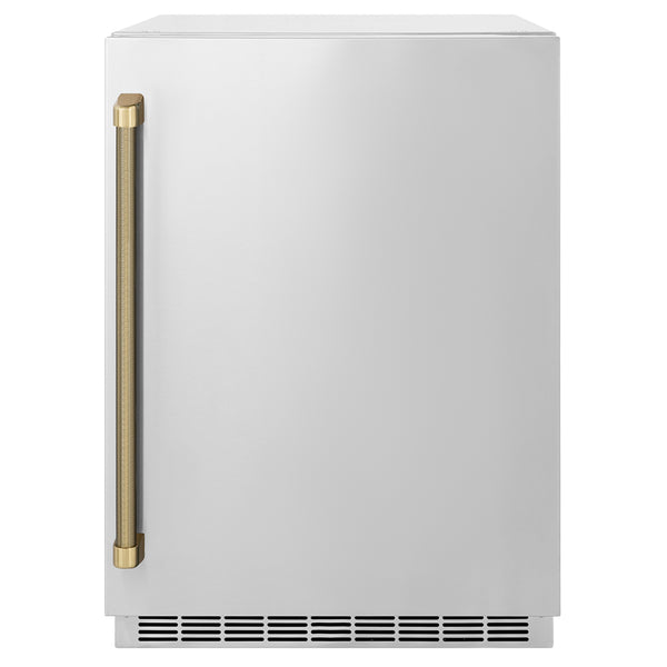ZLINE Autograph Edition 24 in. Touchstone 151 Can Beverage Fridge with Solid Stainless Steel Door and Champagne Bronze Helix Handle (RBSOZ-ST-24-KCB)