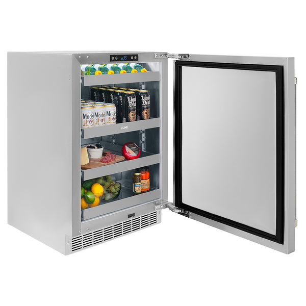 ZLINE Autograph Edition 24 in. Touchstone 151 Can Beverage Fridge with Solid Stainless Steel Door and Polished Nickel Helix Handle (RBSOZ-ST-24-KPN)