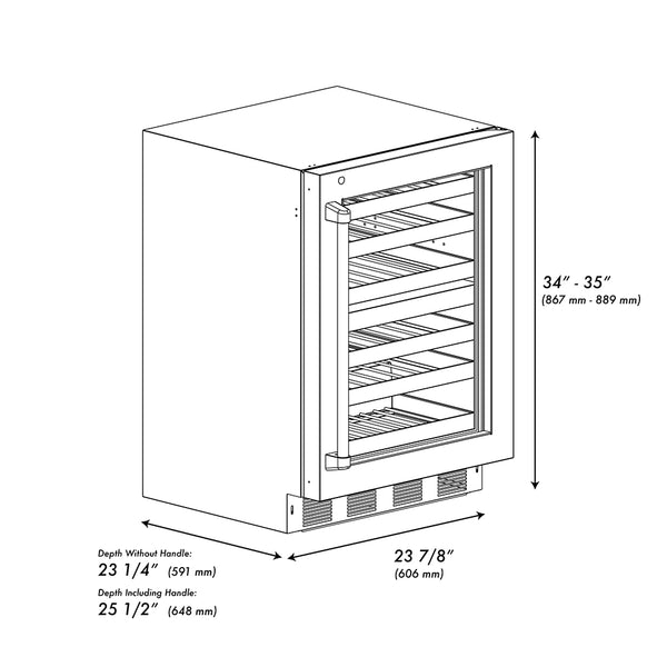 ZLINE Autograph Edition 24 in. Touchstone Dual Zone 44 Bottle Wine Cooler with Stainless Steel Glass Door and Champagne Bronze Helix Handle (RWDOZS-24-KCB)