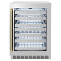 ZLINE Autograph Edition 24 in. Touchstone Dual Zone 44 Bottle Wine Cooler with Stainless Steel Glass Door and Champagne Bronze Helix Handle (RWDOZS-24-KCB)