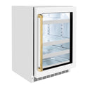 ZLINE Autograph Edition 24 in. Touchstone Dual Zone 44 Bottle Wine Cooler With White Matte Glass Door And Polished Gold Handle (RWDOZ-WM-24-G)