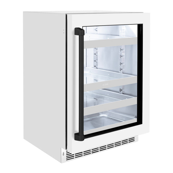 ZLINE Autograph Edition 24 in. Touchstone 151 Can Beverage Fridge With White Matte Glass Door And Matte Black Handle (RBSOZ-WM-24-MB)