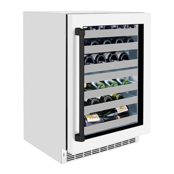 ZLINE Autograph Edition 24 in. Touchstone Dual Zone 44 Bottle Wine Cooler With White Matte Glass Door And Matte Black Handle (RWDOZ-WM-24-MB)