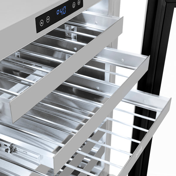 ZLINE Autograph Edition 24 in. Touchstone Dual Zone 44 Bottle Wine Cooler With White Matte Glass Door And Matte Black Handle (RWDOZ-WM-24-MB)