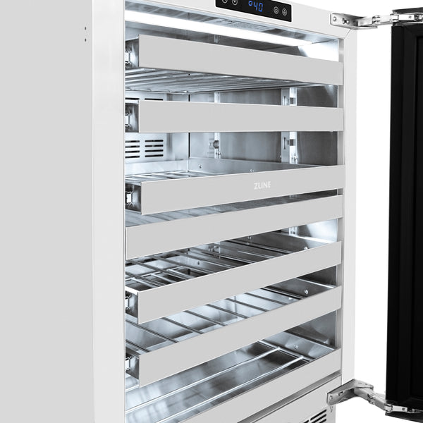ZLINE Autograph Edition 24 in. Touchstone Dual Zone 44 Bottle Wine Cooler With White Matte Glass Door And Matte Black Handle (RWDOZ-WM-24-MB)
