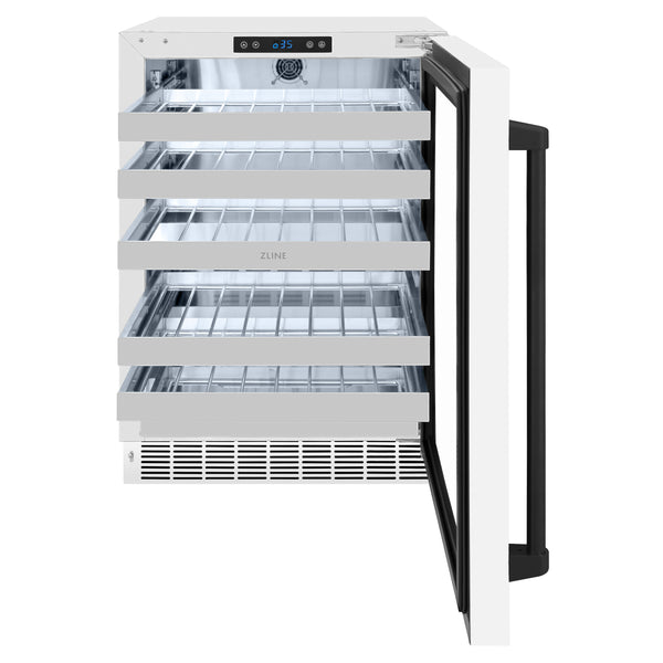 ZLINE Autograph Edition 24 in. Touchstone Dual Zone 44 Bottle Wine Cooler With White Matte Glass Door And Matte Black Handle (RWDOZ-WM-24-MB)